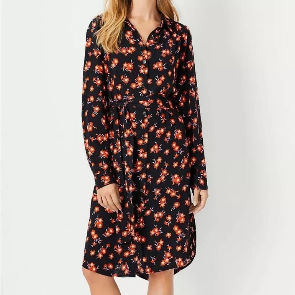 🛑 SOLD 🛑 Ann Taylor | Floral Belted Long Sleeve Shirt Dress